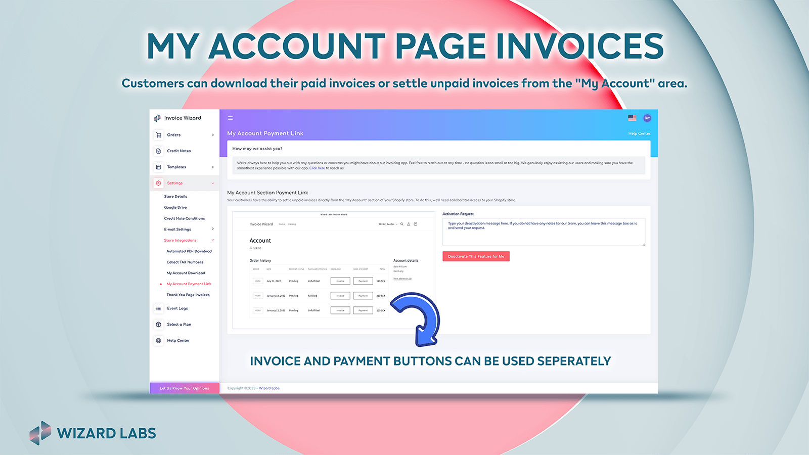 My Account Page invoices.