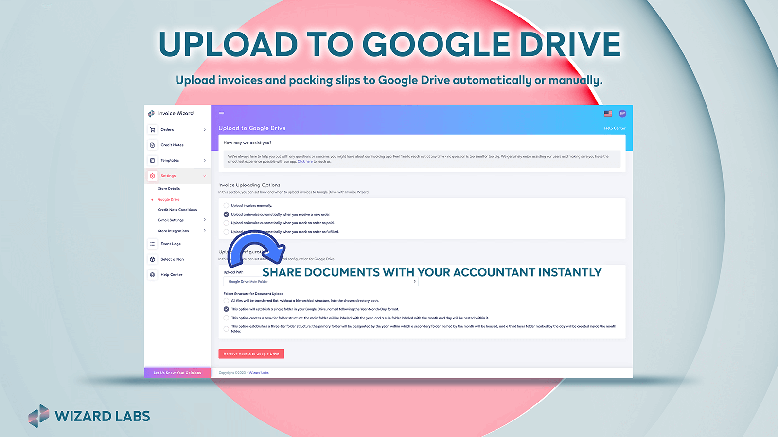 Upload invoices to Google Drive.